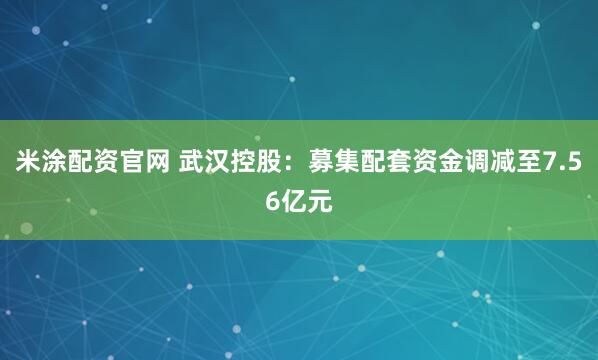 米涂配资官网 武汉控股：募集配套资金调减至7.56亿元