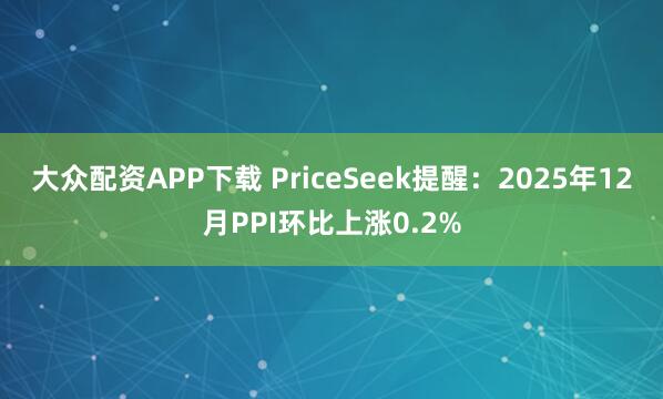 大众配资APP下载 PriceSeek提醒：2025年12月PPI环比上涨0.2%