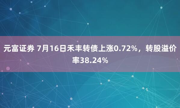 元富证券 7月16日禾丰转债上涨0.72%，转股溢价率38.24%
