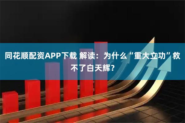 同花顺配资APP下载 解读：为什么“重大立功”救不了白天辉？